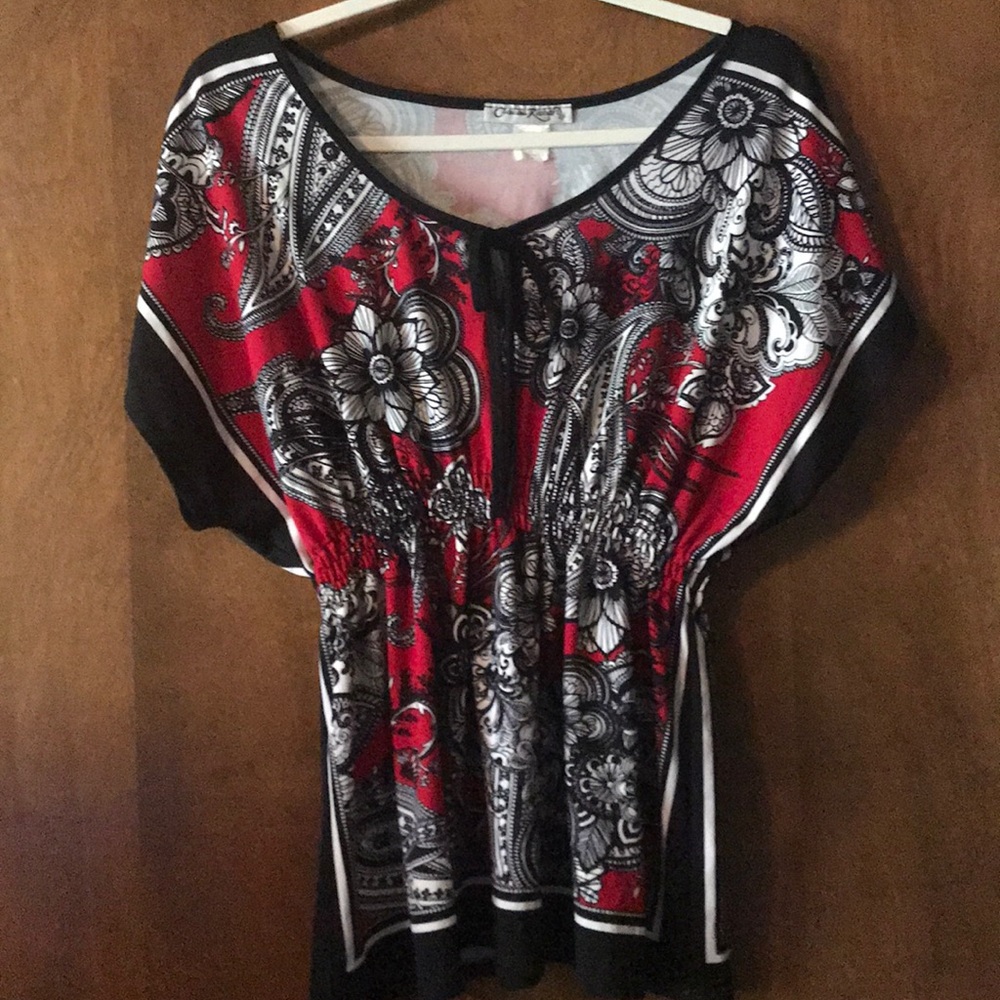 Claudia Richard Red, Black, and White Top